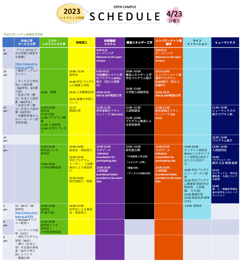 オープンキャンパス2023のスケジュール